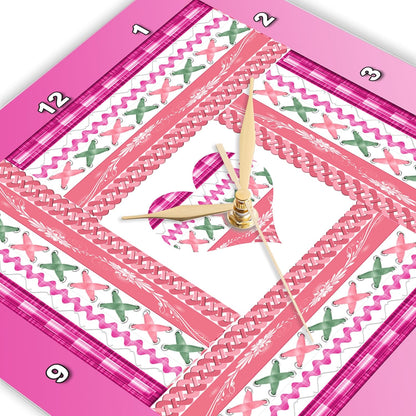 3dRose Wall Clock Silent - 10 inch - Heart of Trim in Frame of Trim, Pink, Green, Coral, and White - Heart Design