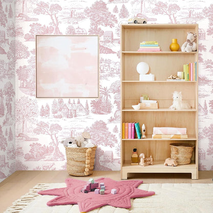 Pink Peel and Stick Wallpaper Toile Contact Paper Pink and White Wallpapers Boho Floral French Country Walls Covering Removable Self-Adhesive Vinyl Wrap for Bedroom Bathroom Cabinet 17.3" x 118"
