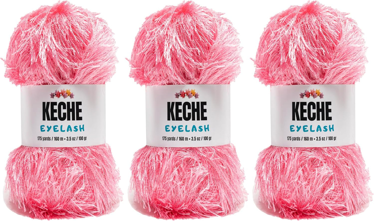 Eyelash Fun Fur Yarn - Premium Soft Crochet Yarn DIY Hand Knitting 100% Polyester 175 Yds 3.53 Oz (Pack of 3) - Baby Pink