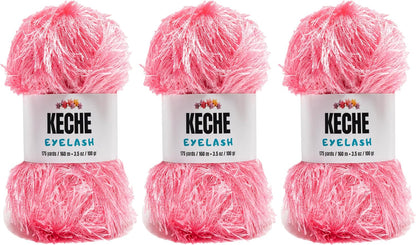 Eyelash Fun Fur Yarn - Premium Soft Crochet Yarn DIY Hand Knitting 100% Polyester 175 Yds 3.53 Oz (Pack of 3) - Baby Pink