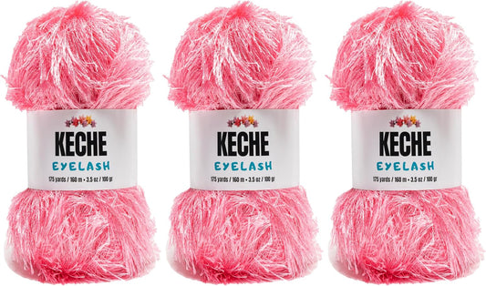 Eyelash Fun Fur Yarn - Premium Soft Crochet Yarn DIY Hand Knitting 100% Polyester 175 Yds 3.53 Oz (Pack of 3) - Baby Pink