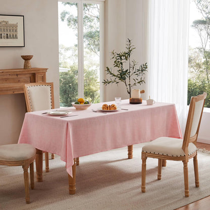 Farmhouse Linen Rectangular Tablecloth, Pink 60x120 Inch | Sleek Draping Style, Cotton Blend, Water Resistant Dining Tablecloths, Washable Stain-Resistant, Easy Care Table Cover