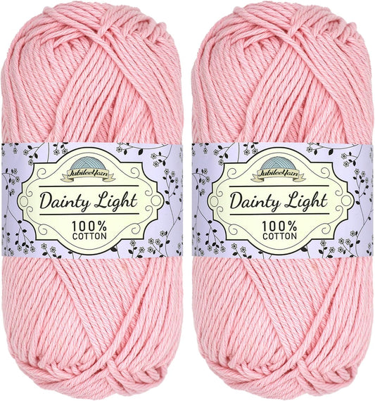 JubileeYarn Dainty Light Yarn - 100g/Skein Worsted Cotton - Primrose Pink - 2 Skeins