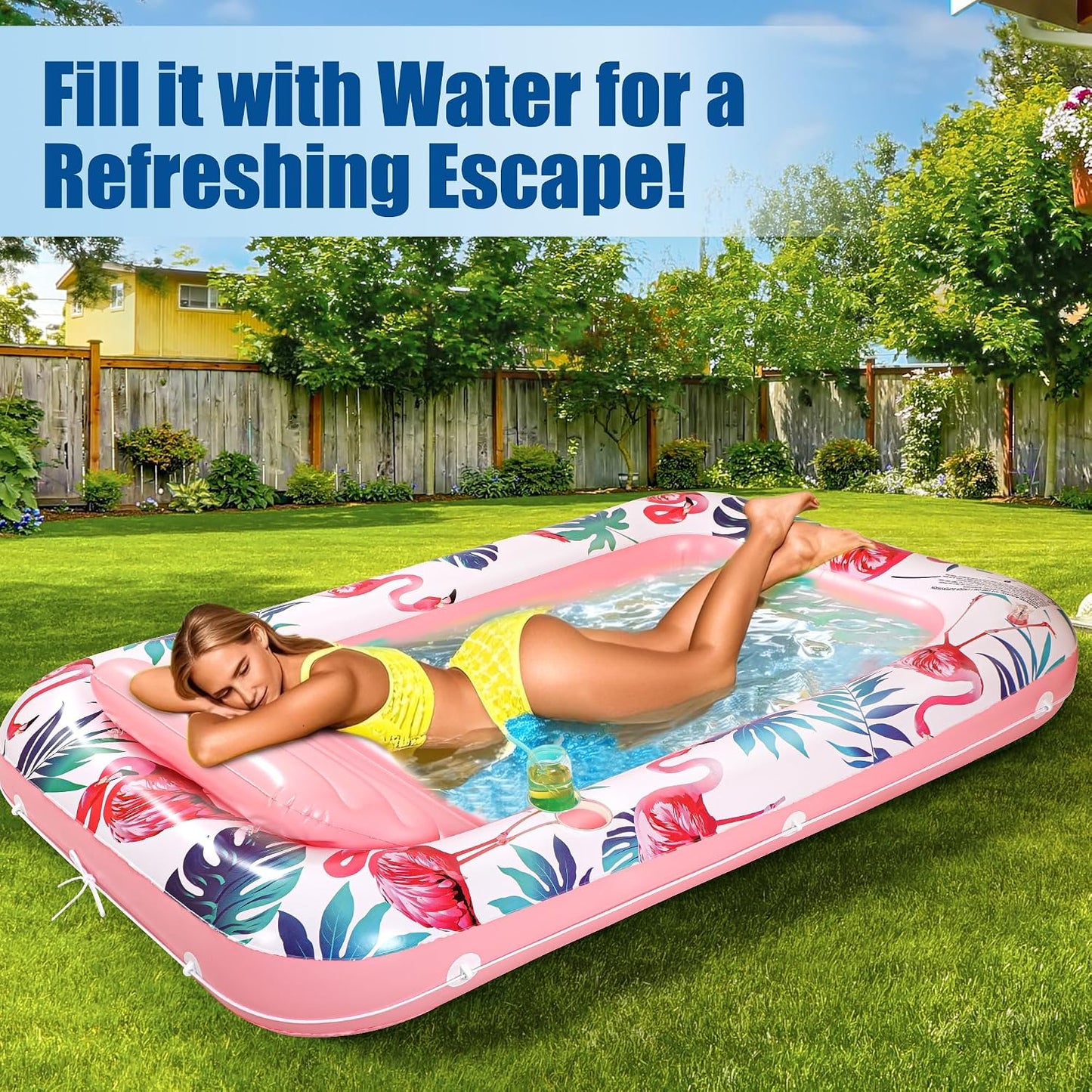 Tanning Pool Floats for Adults with Cup Holder & Pillow, Thick UV-Resistant PVC Portable Float for Backyard, Pool, Lake - Compact Design, Easy Inflation, Durable for Tanning & Relaxation