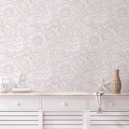 Peel and Stick Wallpaper Pink Boho Wall Paper Pink and White Floral Wallpaper for Bedroom Bathroom Removable Self-adhsive Contact Paper for Cabinets Nursery Vnyl Shelf Liner 17.3" x 118"