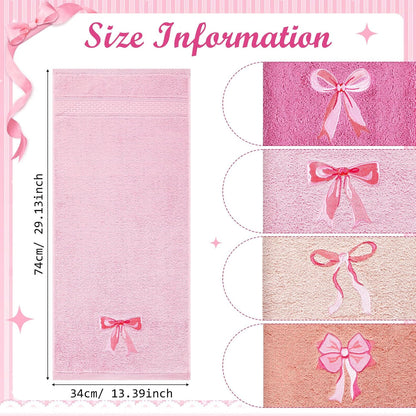 SmoothNovelty 4 PCS Pink Bow Hand Towels Set 29" x 13" Coquette Bow Embroidered Decorative Towel Absorbent Kitchen Bath Preppy Decor for Hand Drying Bridal Shower Wedding Gift