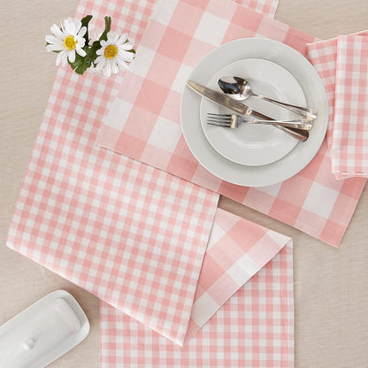 DII Gingham Check Tabletop Collection, Pink, Table Runner, 14x72