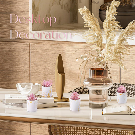 Der Rose Set of 4 Succulents Plants Artificial for Office Desk Accessories for Women Pink Home Decor