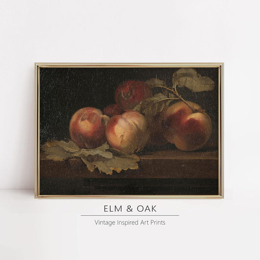 Vintage Still Life Wall Art - Antique Art Prints for Home Decor - Rustic Farmhouse Botanical Floral Wall Decoration for Kitchen, Dining Room - 11x14 inches, Ready to Frame (Moody Peaches)