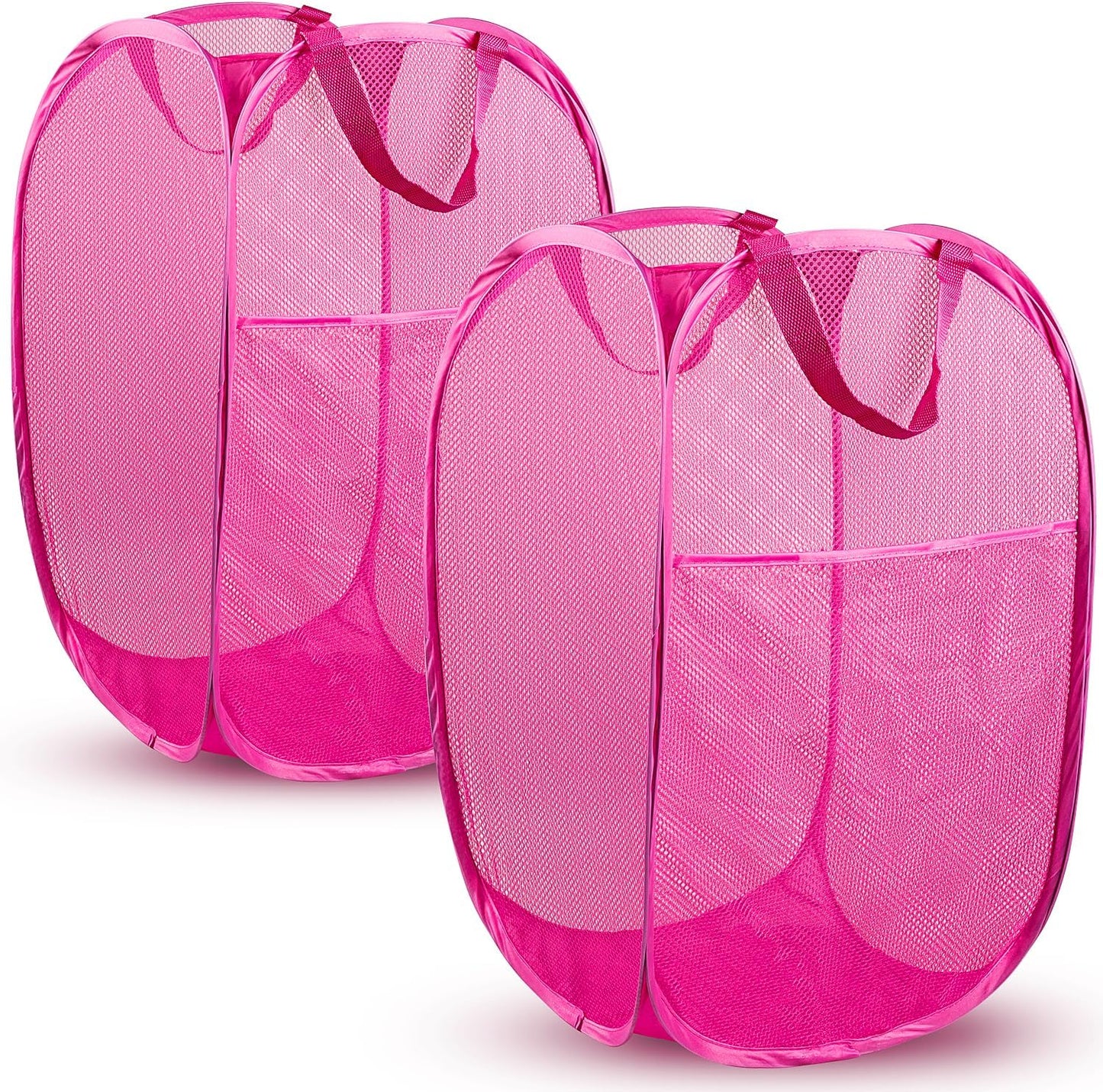 DUCOO Pop Up Laundry Hamper, 70L Collapsible Mesh Laundry Basket with Side Pocket, Foldable Dirty Clothes Hamper with Sturdy Reinforced Handles for Home Dorm Bedroom Travel Storage, Pink, 2Pack