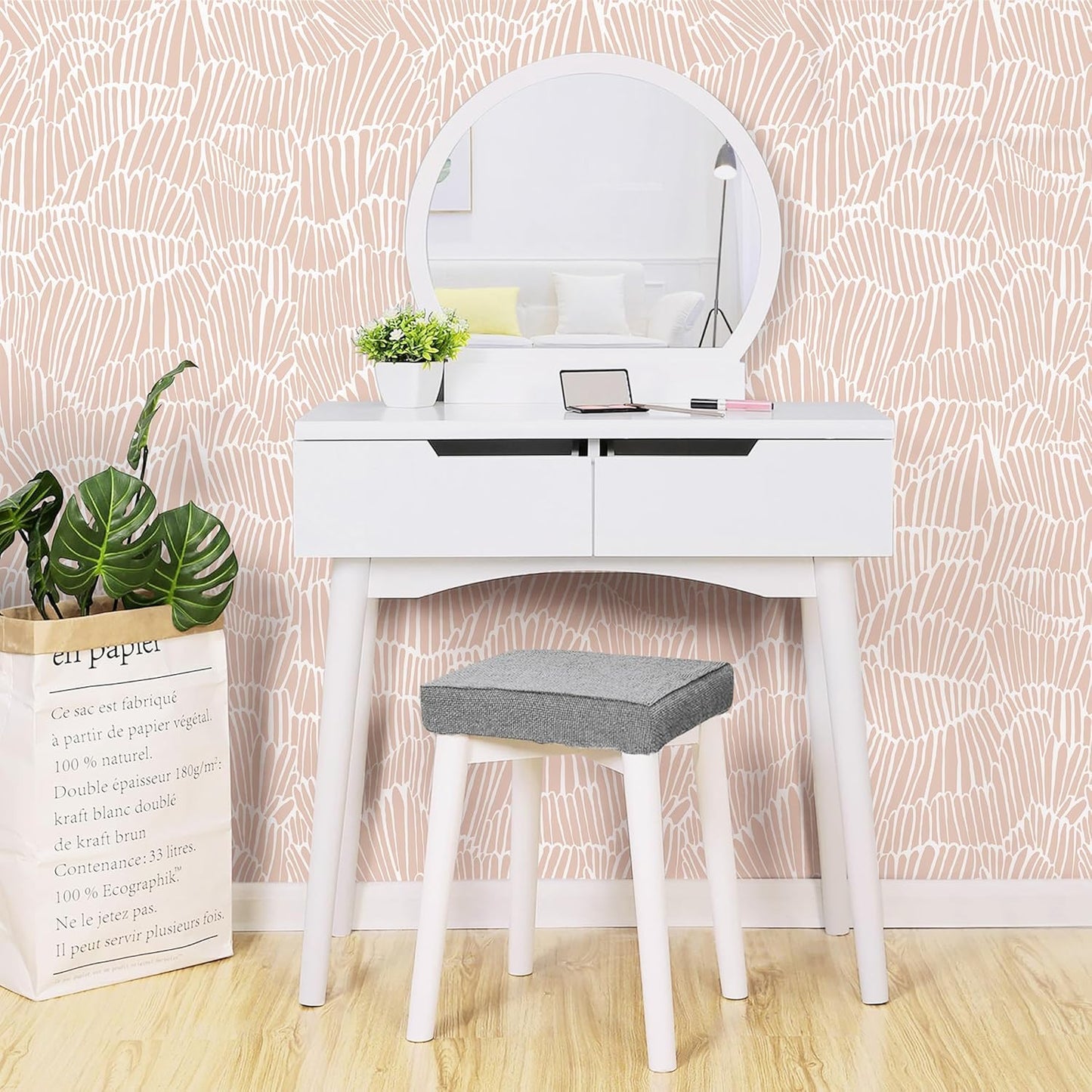 Guvana Pink Wallpaper Peel and Stick Modern Light Pink and White Contact Paper Boho Striped Wall Paper Self Adhesive Waterproof Wallpaper for Bedroom Bathroom Accent Wall Decor Vinyl Roll 17.3"×78.7"