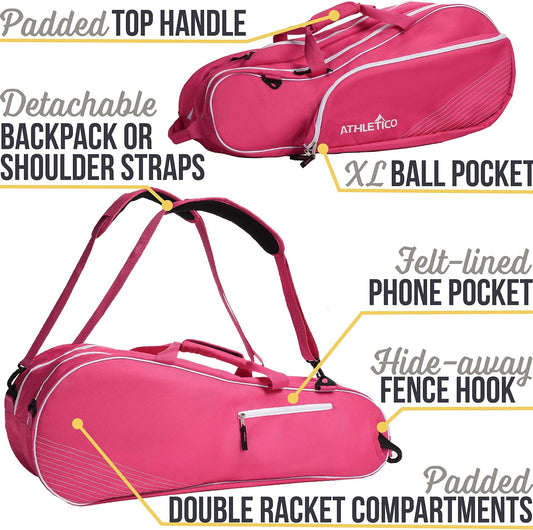 Athletico Tennis Bag and Racketball Bag - Tennis Bags for Women and Men to Hold Tennis Racket, Racquetball Racket, Pickleball Paddles and Other Equipment or Gear