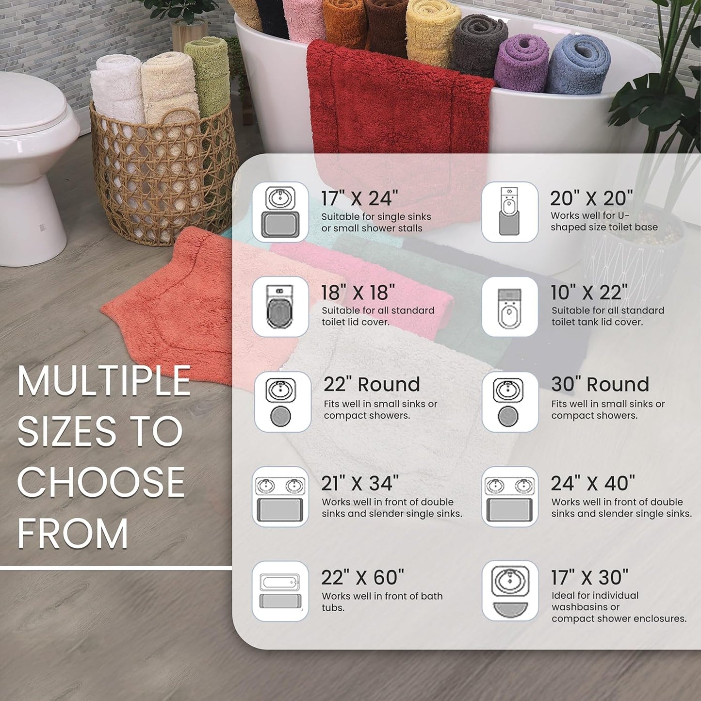 Home Weavers Waterford Collection 100% Cotton Tufted Bath Rug, Extra Soft and Absorbent Bath Rugs, Non-Slip Plush Bath Carpet, Machine Wash, Bath Mat for Bathroom, 20"x20" Contour, Pink