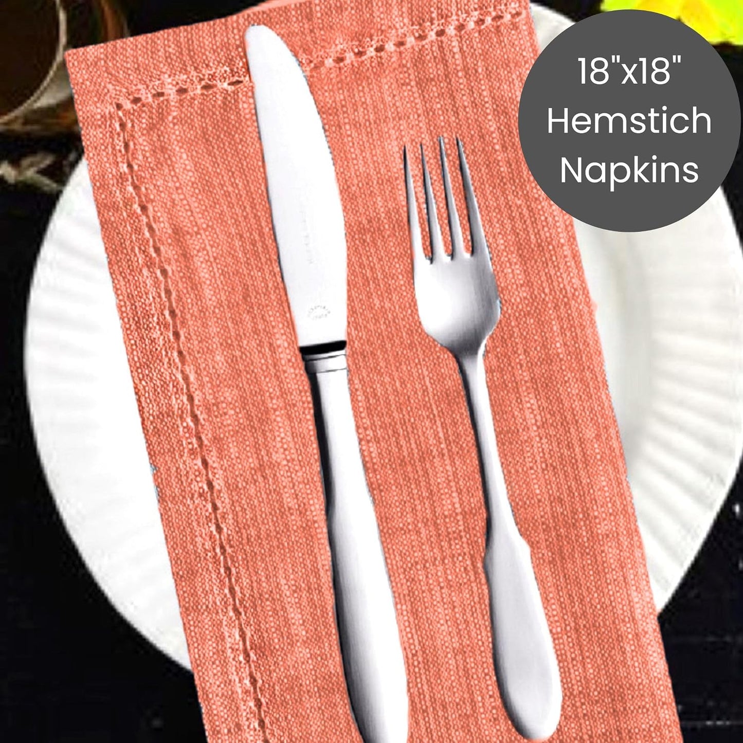 Cotton Clinic Dinner Napkins Famhouse Style 100% Cotton 18x18 Inch Set of 4 - Soft Durable Reusable Table Napkins for Dining Wedding Parties Holidays Easter and Everyday Use Cloth Napkins Coral Peach