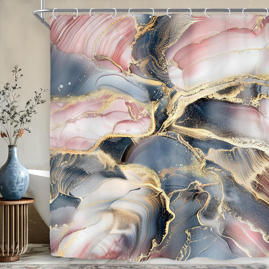 Riyidecor Navy Blue Pink Rose Gold Marble Abstract Shower Curtain for Bathroom Decor 60Wx72H Modern Purple Marble Ombre Luxury Texture Geometric Aesthetic Ink Printed Fabric Polyester Waterproof