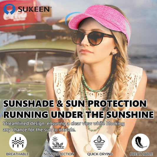 Sukeen Sports Sun Visor Men Women Lightweight Portable Cooling Stretchy Visor Hat for Running, Golf, Daily Wear