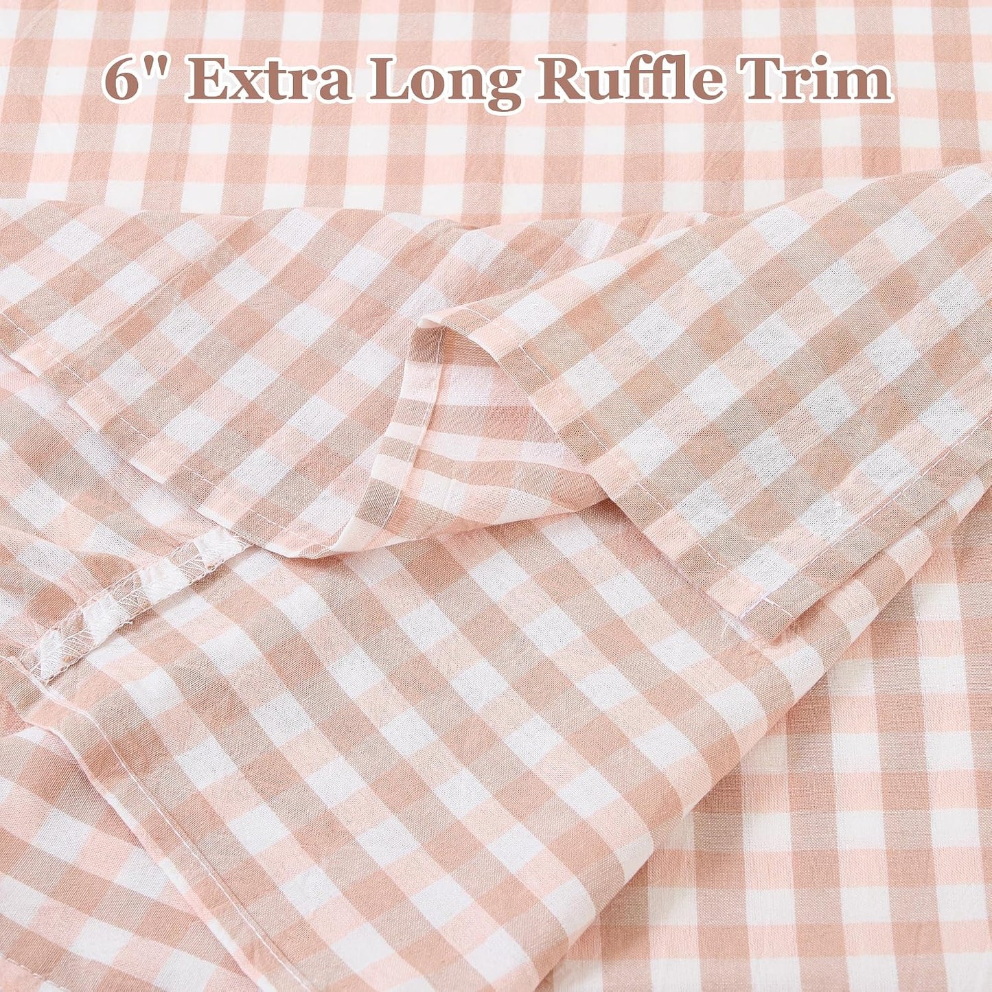 13" x 72" Plaid Gingham Ruffle Table Runner, Pinkish Brown Cotton Checkered Table Runner for Farmhouse, Party, Kitchen Decor