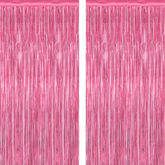2 Pack Pink Party Decorations, 3.28 FT x 7.05 FT Pink Backdrop, Metallic Tinsel Backdrop Fringe Curtains Backdrop Curtains, Photo Backdrop Party Supplies Birthday Party Decorationsay Party Decorations