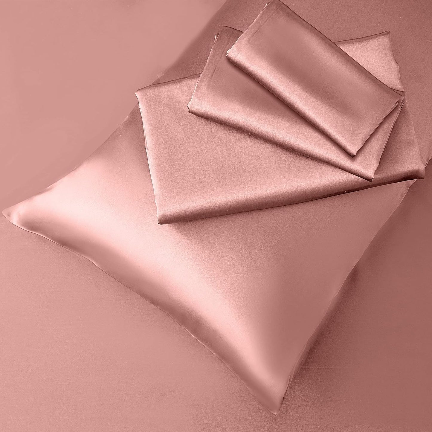 Manyshofu Satin Queen Sheets Set 4 Piece - Soft Silky Satin Sheets Set, Rose Gold Satin Bed Sheets Cooling & Luxury Bedding Sheet Set(1 Fitted Sheet, 1 Flat Sheet, 2 Pillow Cases)