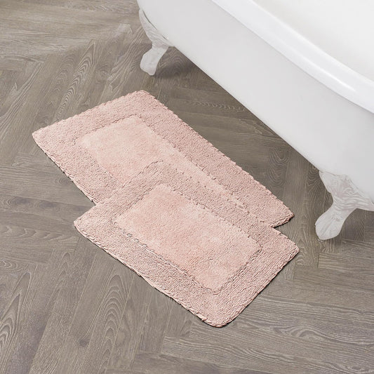 Laura Ashley Ruffle Border 100% Cotton Bath Rug Set, Blush Pink, 17" x 24"/ 20" x 32"