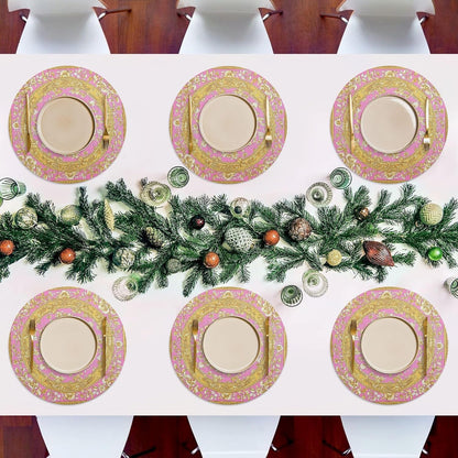 Retro Flower Pattern Gold and Peach Fabric placemats Round Reusable Chalkboard placemats placemat Washable Solid placemats for Dining Table Waterproof placemats for Kitchen Table 6 Place mats