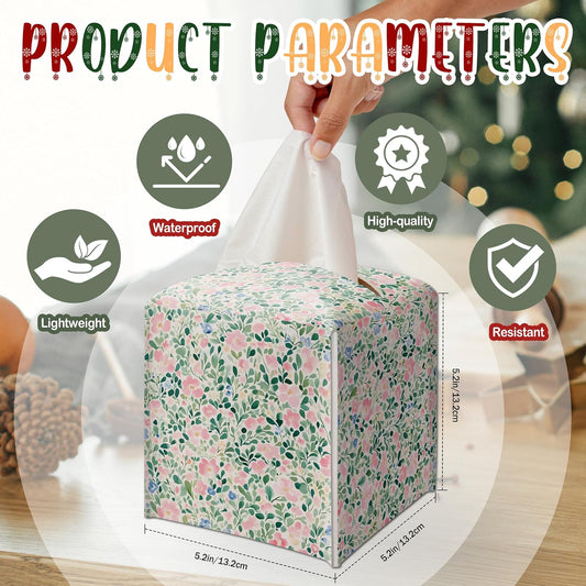 Modern Square Leather Tissue Box Cover/Case Holder Gifts for Women Family and Friends, Decorative Holder/Organizer for Bathroom Kitchen Nightstand Office Home (Pink Pastel Floral)