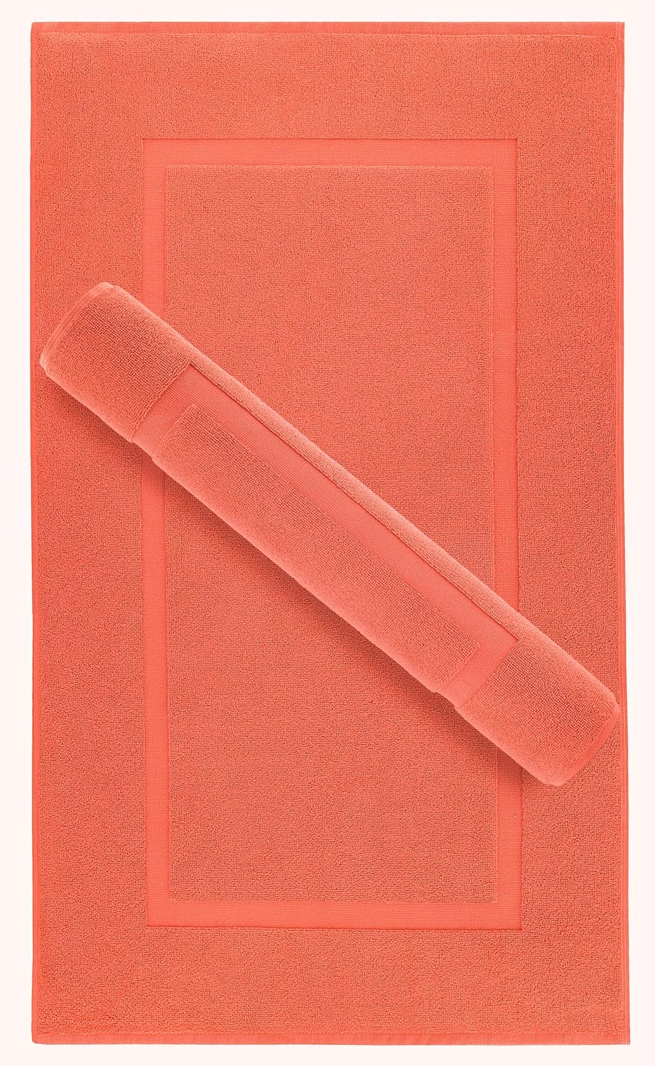 100% Cotton Bath Mats for Bathroom Floor Set of 2 Pack, 20x34 Soft Absorbent Washable Quick Dry Tub Bathmat, Coral