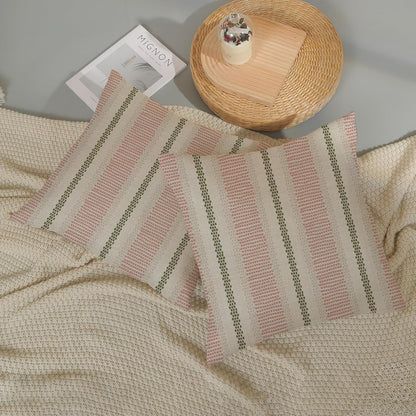 Pink Sage Green Pillow Covers 18x18 Inch 2 Pcs Boho Preppy Polka Dots Striped Decor Throw Pillows Modern Geometric Outdoor Farmhouse Decoration Pillowcase Linen Cushion Cover for Couch Sofa