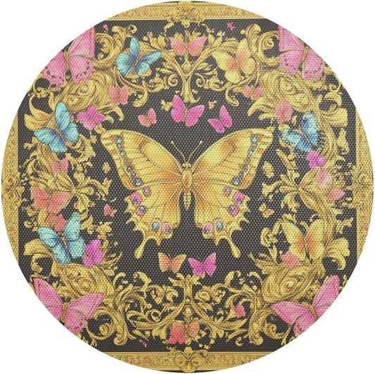 Retro Butterflies Pattern Gold and Peach Place mat Round Reusable placemats Washable Cloth placemats Plates mats Waterproof Table Runner placemats 6 for Non Slip 15.4x15.4in