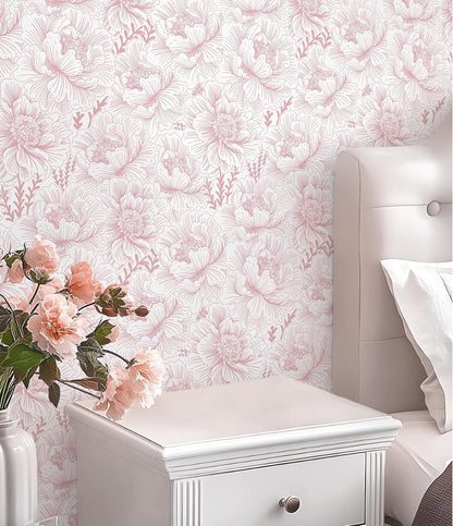 GloryTik Floral Peel and Stick Wallpaper Boho Contact Paper 17.3" x 118" Pink and White Self Adhesive Removable Wallpaper Modern Wall Paper for Bedroom Bathroom