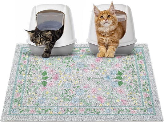 Glittme Cat Litter Mat with Non-Slip Bottom Litter Box Mat 33"X22" Litter Trapping Mat Easy to Clean Washable Cat Food Mat for Kitty,L