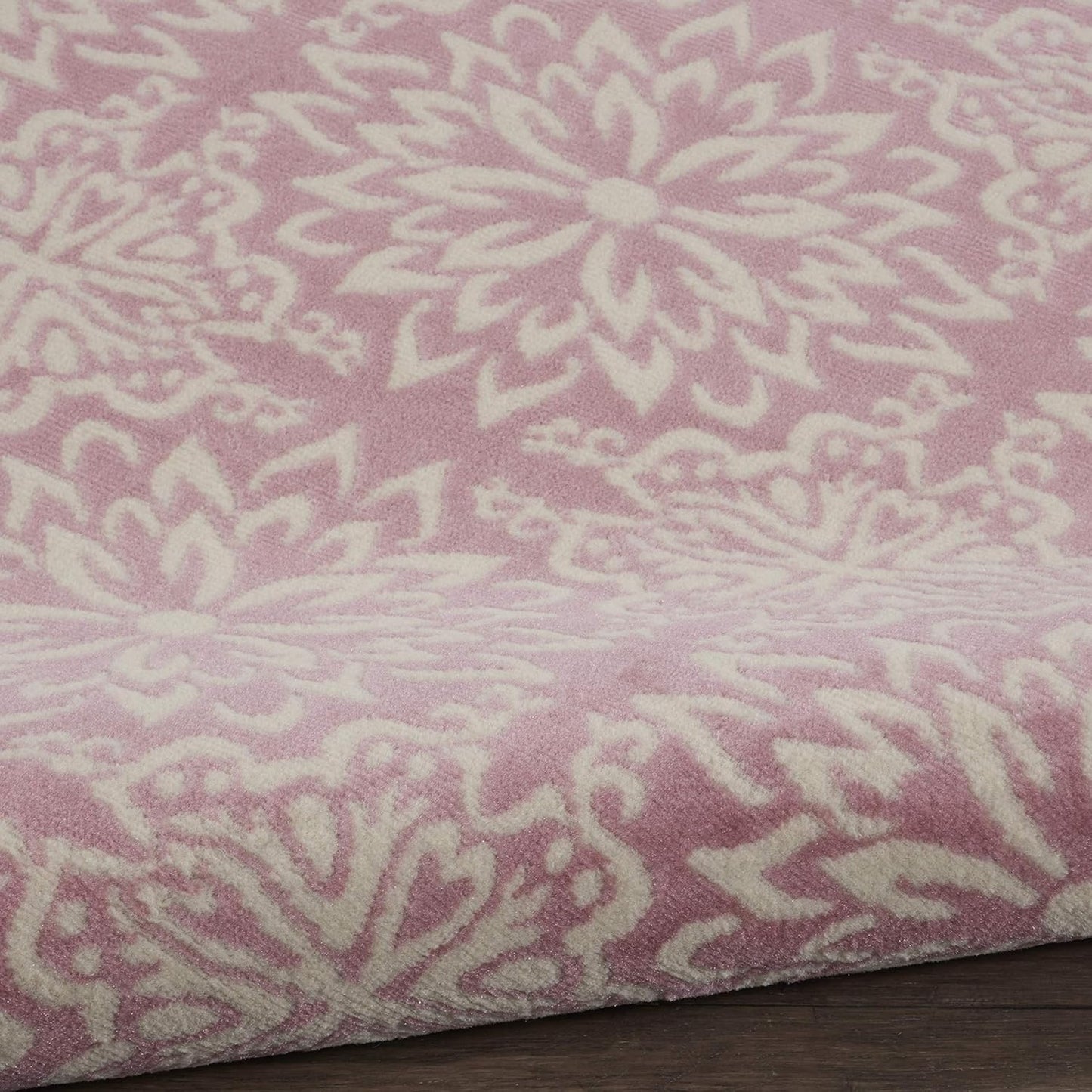 Nourison Home Jubilant Floral Ivory/Pink 5'3'' x Round Area-Rug, Easy-Cleaning, Non Shedding, Bed Room, Living Room, Dining Room, Kitchen (5 Round)