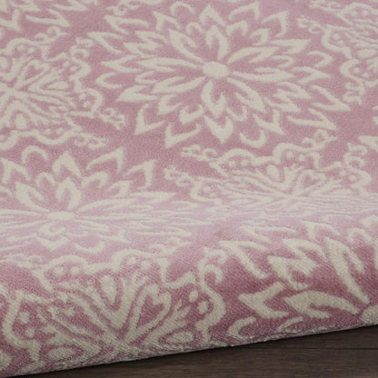 Nourison Home Jubilant Floral Ivory/Pink 5'3'' x Round Area-Rug, Easy-Cleaning, Non Shedding, Bed Room, Living Room, Dining Room, Kitchen (5 Round)