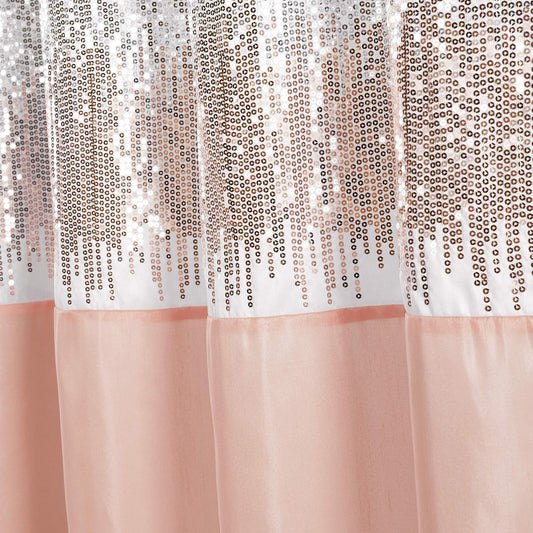 Lush Decor Night Sky Shower Curtain, Single, 72" W x 72" L, White & Blush - Sequin Shower Curtain - Sparkly Color Block Bath Curtain - Modern Glam Bathroom Decor