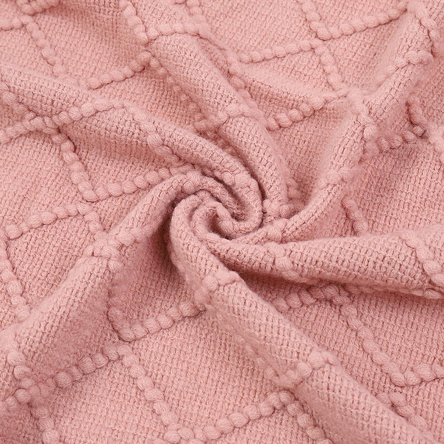 BATTILO HOME Blush Throw Blanket with Tassels, Pink Knit Blanket for Home Decor, Boho Style Textured Knitted Decorative Twin Blanket for Couch, Sofa &Bed, 52"x80"
