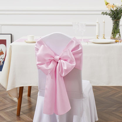 10 Pcs Pink Satin Chair Sashes Bows Universal Chair Cover for Wedding Reception Events Banquets Party, Hotel Event Decorations, 6 x 108 inch