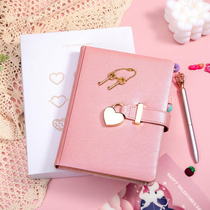CAGIE Diary with Lock for Girls Ages 8-12 Journal with Lock and Key 296 Gold Edged Pages Heart-Shaped Locked Journal for Women Teen Girls with Gift Box (A - Pearl Pink)
