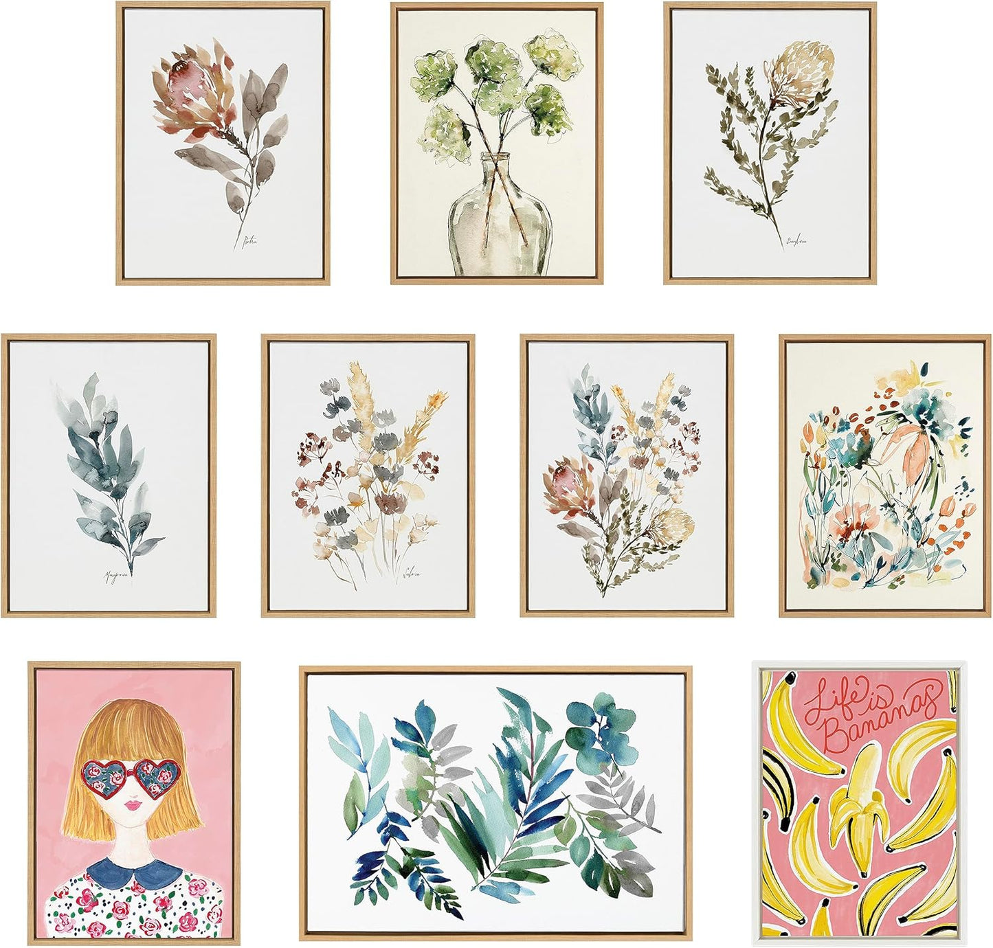 Kate and Laurel Sylvie Peach Roses and Floral Bouquet Muted Framed Canvas Wall Art Set by Sara Berrenson, 2 Piece 18x24 Natural, Soft Flower Bouquet Art for Wall