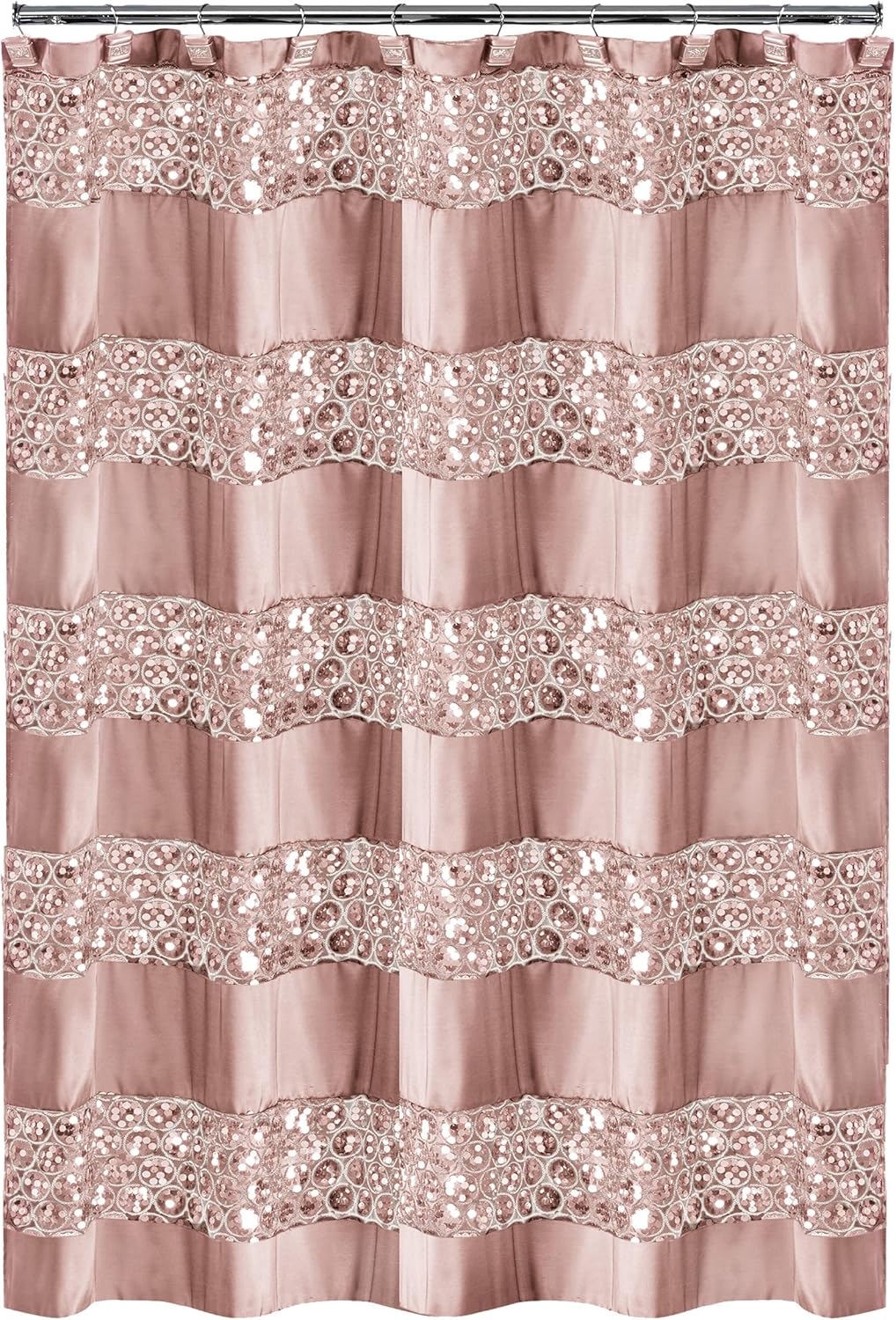 Zahari Home Sinatra Bathroom Shower Curtain Glamorous Bling Fabric Shower Curtain, 72"x70", Blush