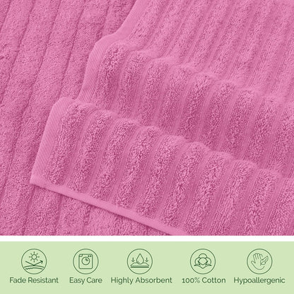 Elegant Comfort 100% Turkish Cotton Corduroy Ribbed Luxury Bath Towels 6-Piece Set, Premium Feel - Quick Dry, Highly Absorbent, Contains 2 Bath Towels, 2 Hand Towels, and 2 Washcloths, Light Pink