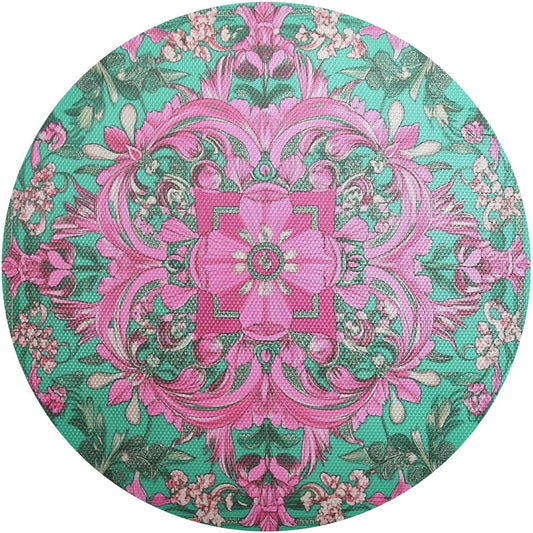 Retro Flower Pattern Peach and Green Round placemats Set Reversible Quilted placemats placemats Washable Plastic placemat with Plate placemats Easy to Clean Waterproof Round placemats Set of 6