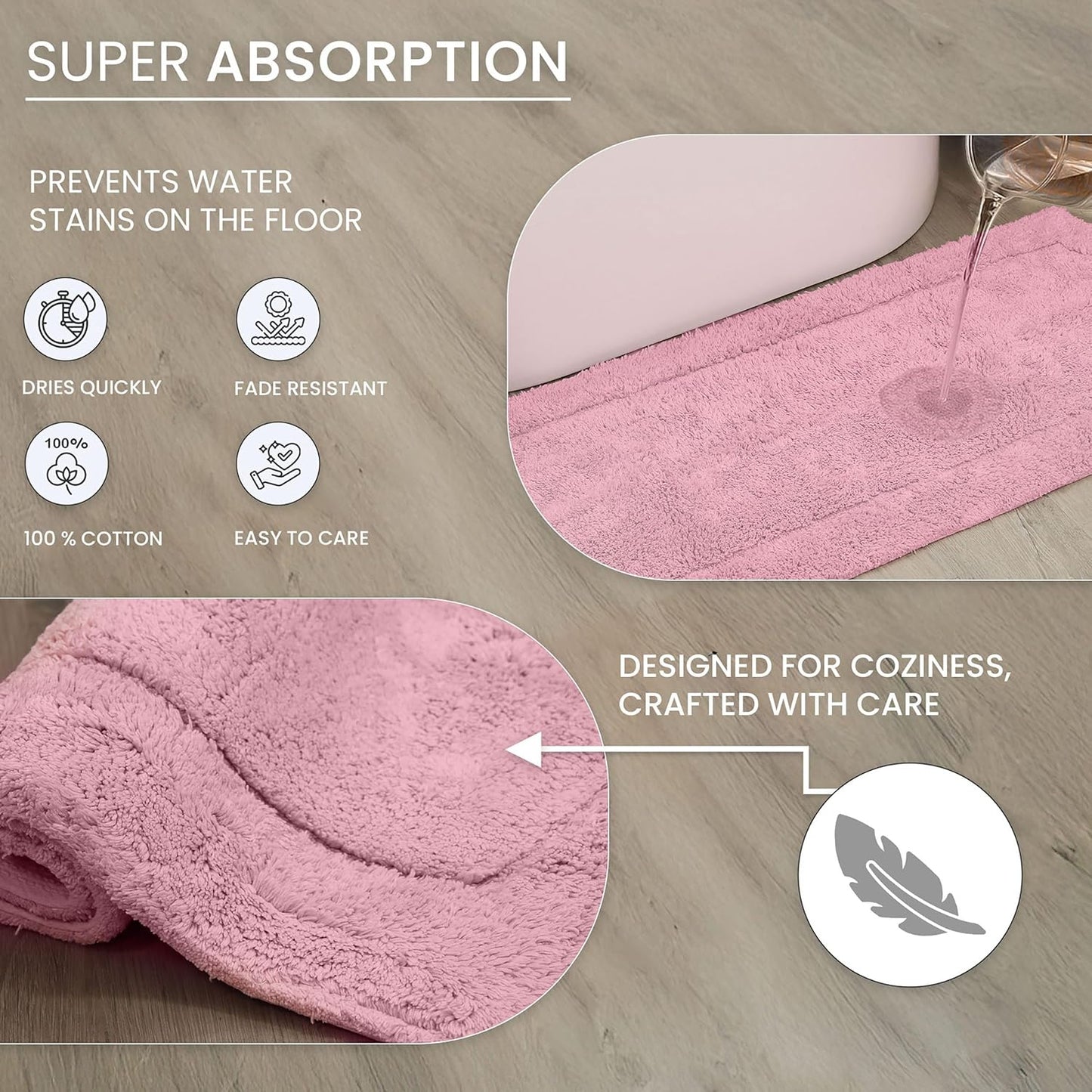 Home Weavers Waterford Collection 100% Cotton Tufted Bath Rug, Extra Soft and Absorbent Bath Rugs, Non-Slip Plush Bath Carpet, Machine Wash, Bath Mat for Bathroom, 20"x20" Contour, Pink