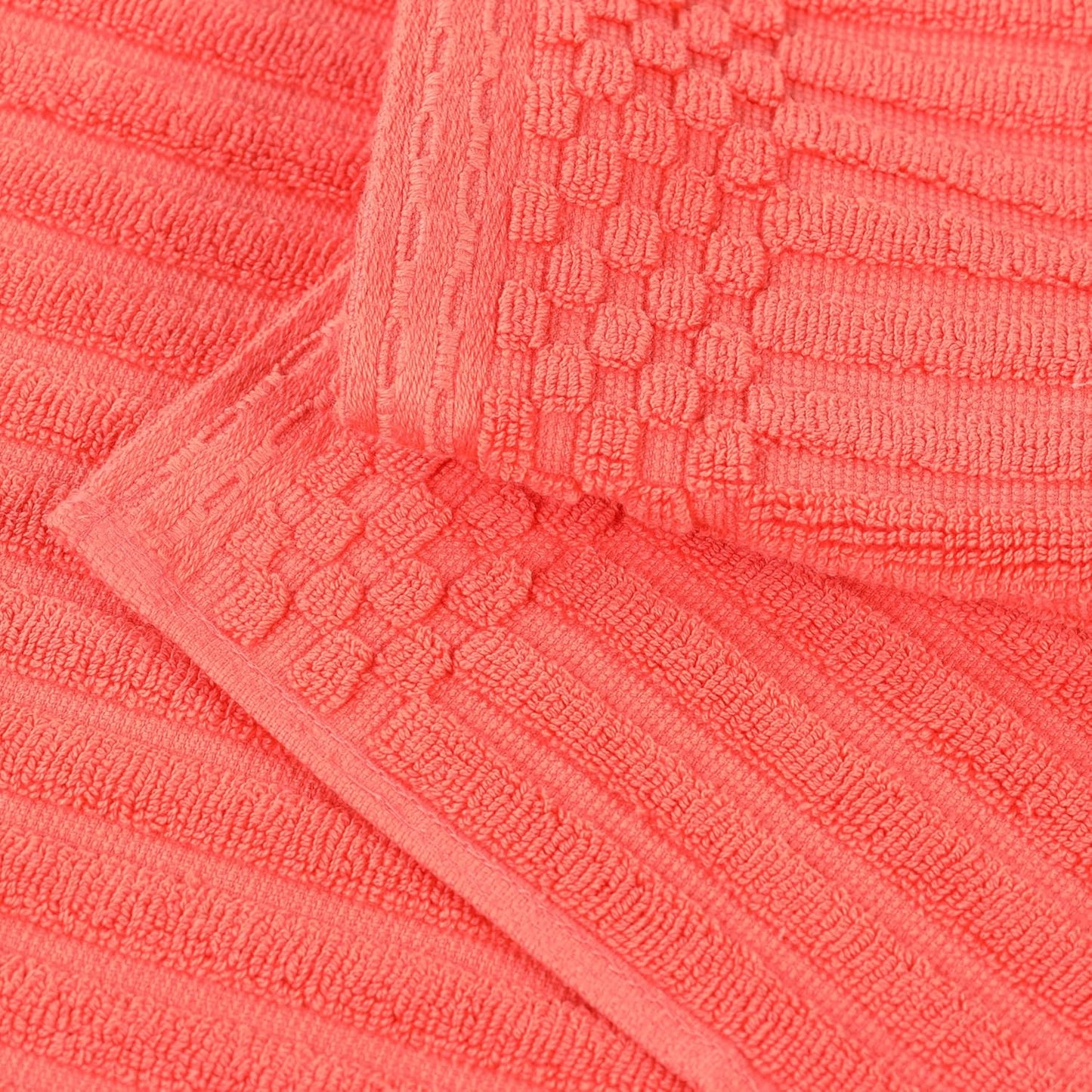 Superior 6 Piece Cotton Towel Set, Includes 2 Bath Towels, 2 Hand Towels, 2 Face Towel/Washcloths, Daily Use for Bathroom, Guest Bath, Ribbed, Absorbent, Home Essentials, Soho Collection, Coral