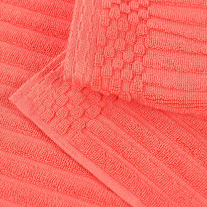 Superior 6 Piece Cotton Towel Set, Includes 2 Bath Towels, 2 Hand Towels, 2 Face Towel/Washcloths, Daily Use for Bathroom, Guest Bath, Ribbed, Absorbent, Home Essentials, Soho Collection, Coral