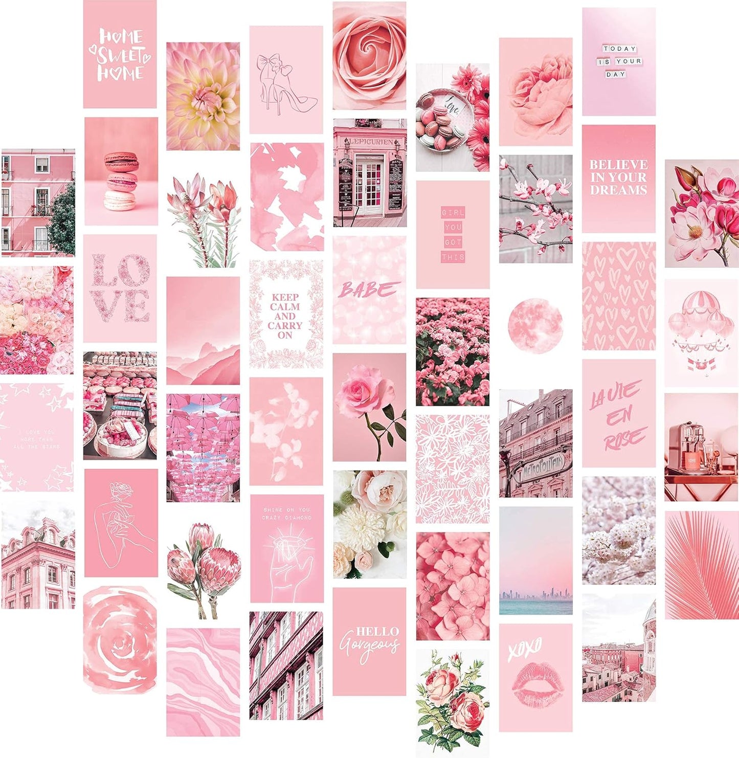 Artivo Pink Wall Collage Kit Aesthetic Pictures 50 Set 4x6, Light Pastel Pink Wall Decor for Teen Girls and Kids, Cute Bedroom Decor, Aesthetic Dorm Decor, Pretty Wall Decor Prints