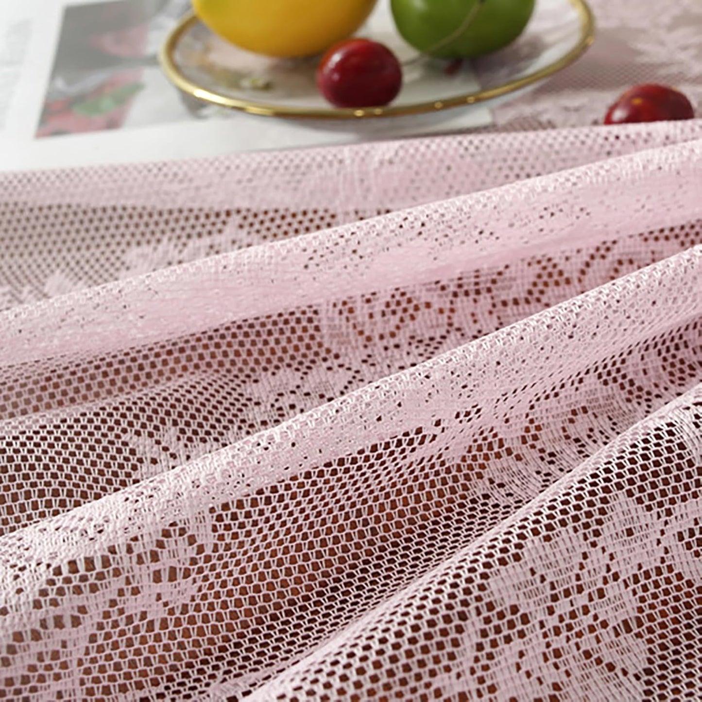 Round Tablecloth Rustic Tablecloth or as Elegant Lace Table Cloth (Pink, 70in（Round)