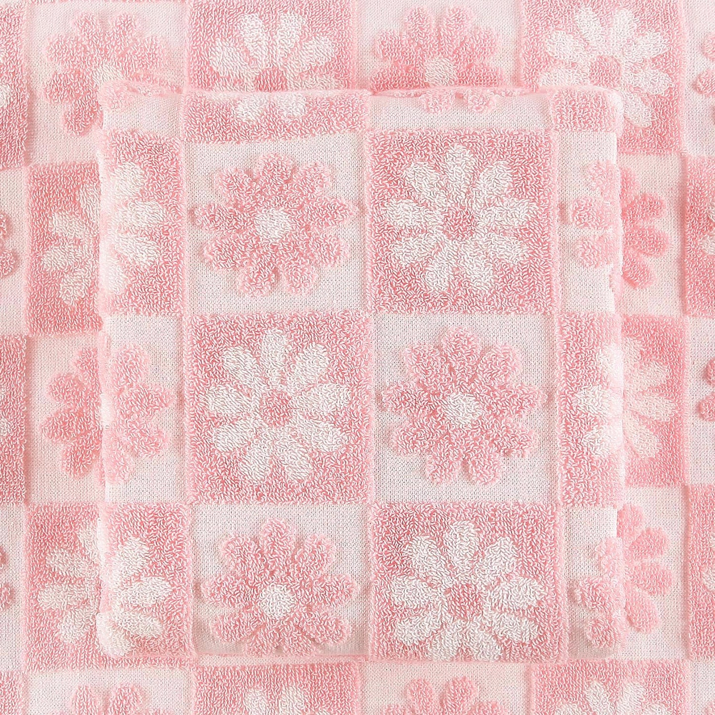Quera Hand Towels Pink Daisy Checkered Cute for Bathroom Bath Kitchen | 2 Pack Cotton Spring Summer Floral Decorative Towels Set for Bath Kitchen Gift Guest Use 13.7'' x 29.5''