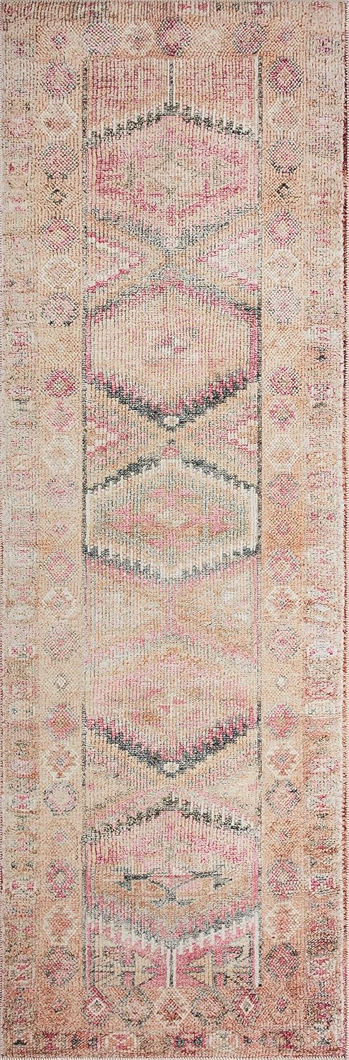 Loloi Layla Collection LAY-17 Pink/Lagoon 5'-0" x 7'-6" .13" Thick Area Rug, Soft, Durable, Vintage Inspired, Distressed, Low Pile, Non-Shedding, Easy Clean, Printed, Living Room Rug