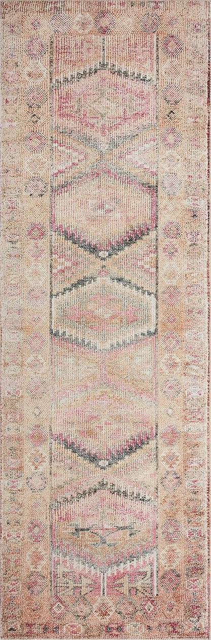 Loloi Layla Collection LAY-17 Pink/Lagoon 5'-0" x 7'-6" .13" Thick Area Rug, Soft, Durable, Vintage Inspired, Distressed, Low Pile, Non-Shedding, Easy Clean, Printed, Living Room Rug