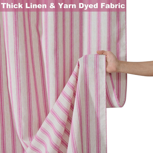 PROCIDA Pink Shower Curtain-Wider Striped, 72x72 Inch Yarn Dyed Linen Blend Cloth Fabric Bathroom Curtain with 12 Metal Hooks, Bath Curtain for Modern Farmhouse Bathrooms